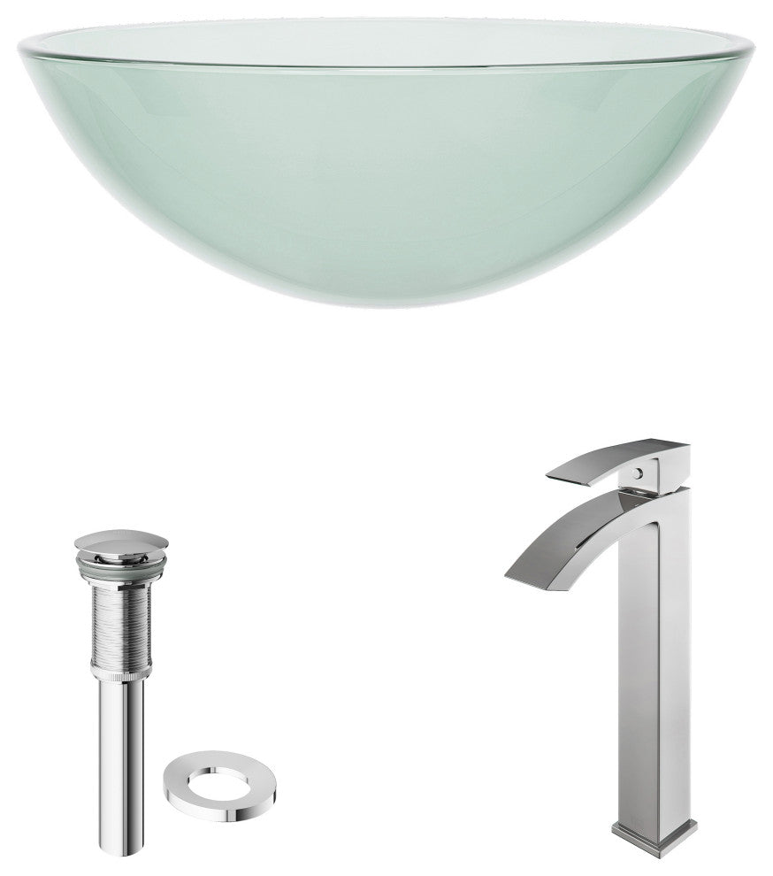 VIGO Crystalline Glass Vessel Sink and Duris Vessel Faucet, Chrome