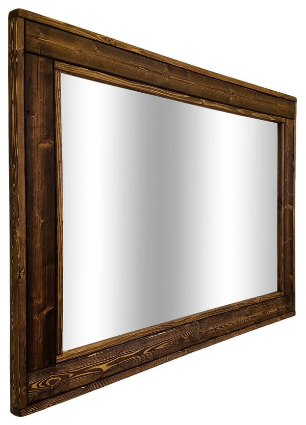 Herringbone Stained Vanity Mirror, Dark Walnut, 36"x30", Horizontal