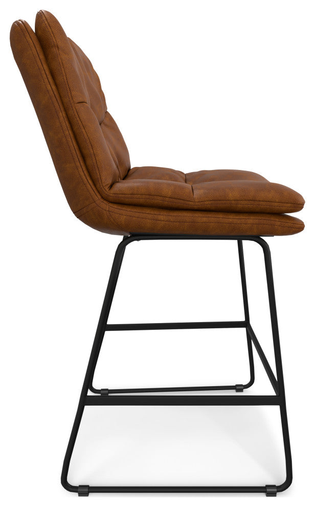 Danika Counter Height stool, Set of 2, Camel Brown Vegan Faux Leather