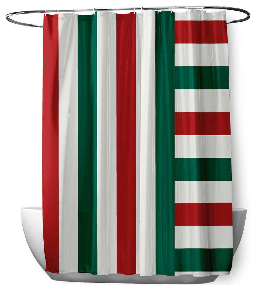 70"Wx73"L Christmas Stripes Shower Curtain, Forest Green
