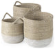 Set of Three Beige and White Storage Baskets