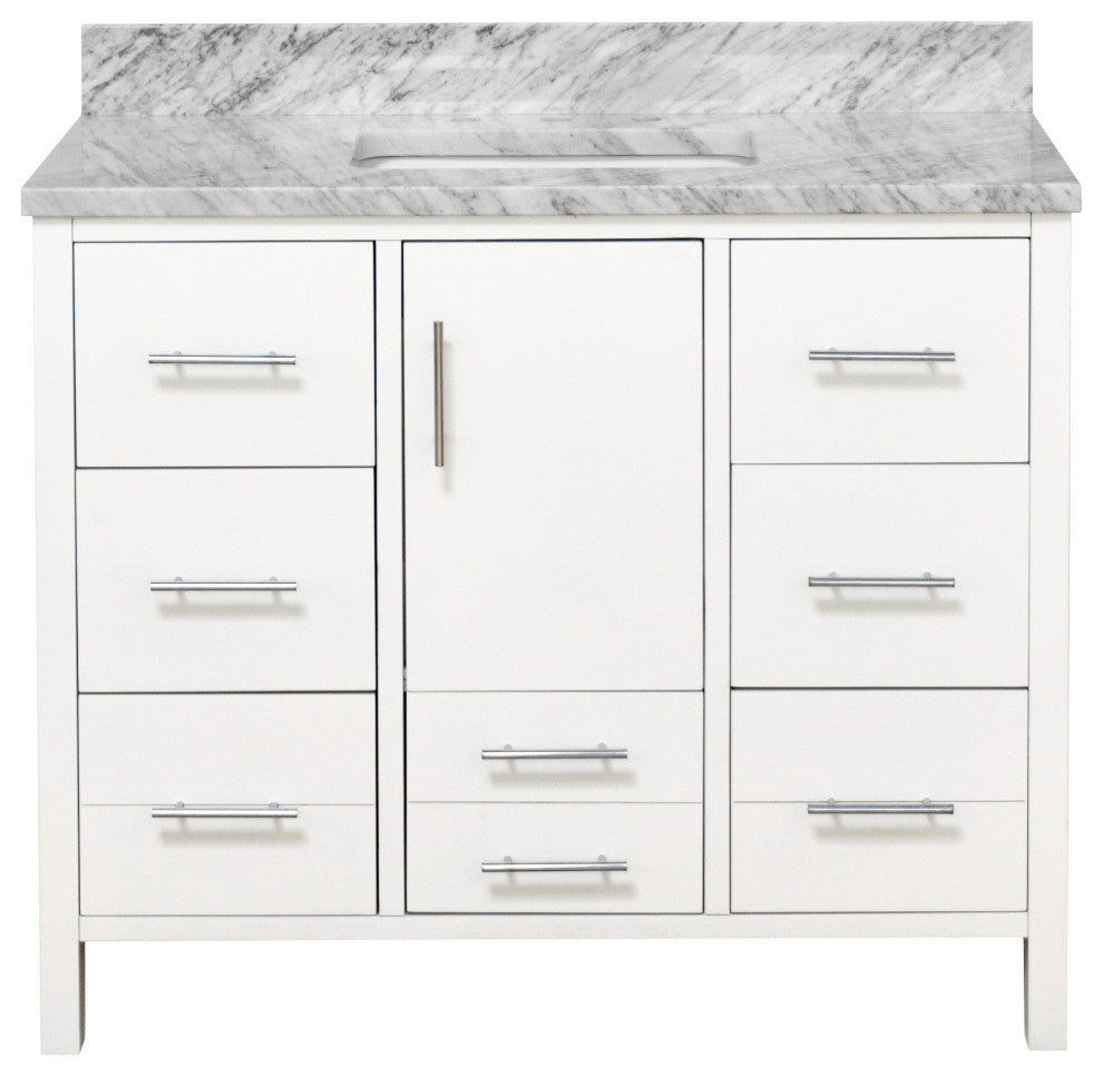 California 42" Bathroom Vanity, White, Carrara Marble