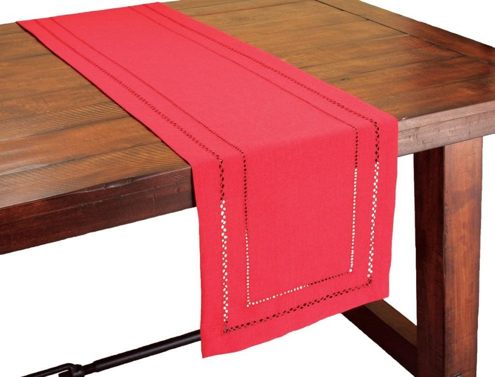 Double Hemstitch Easy Care Table Runner, 14"x72", Red