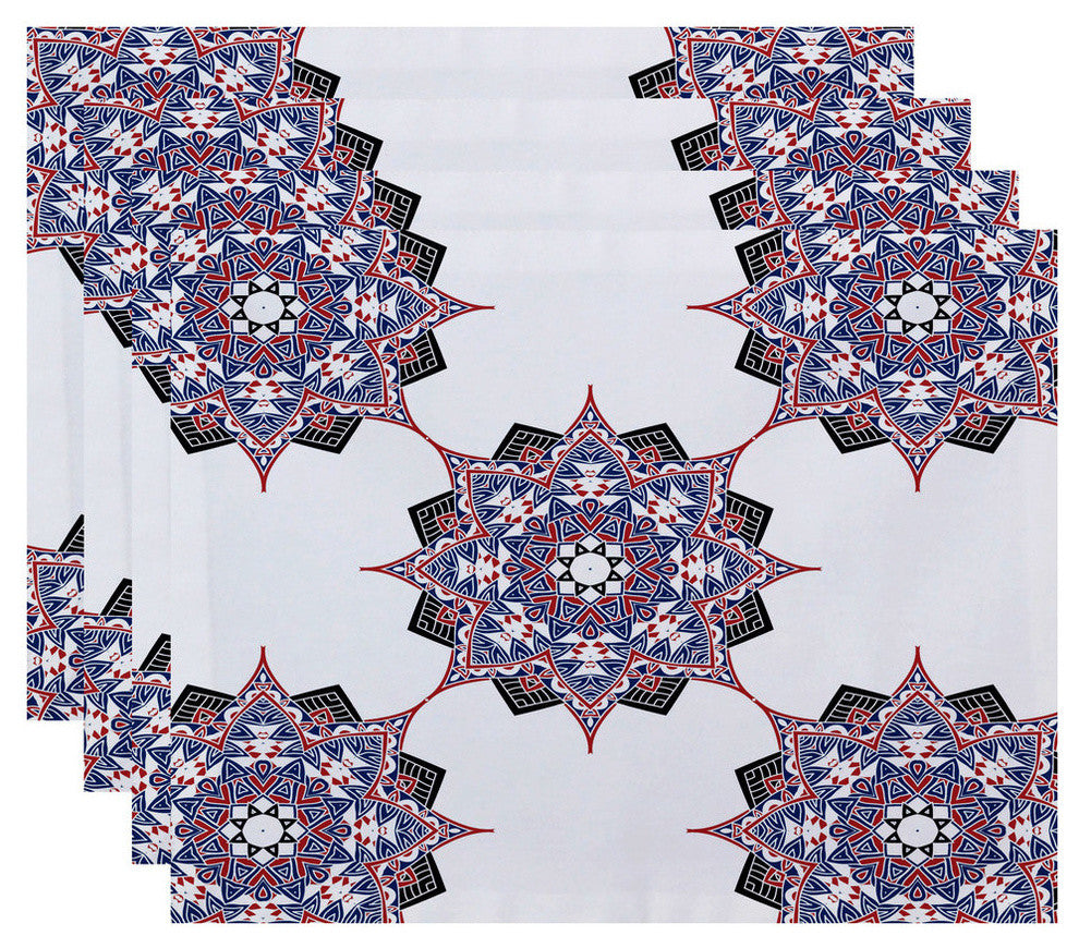 18"x14" Rhapsody, Geometric Print Placemat, Blue, Set of 4