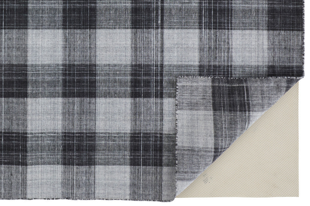 Moya Soft Casual Plaid, Handmade Rug, Black, 5'x8'