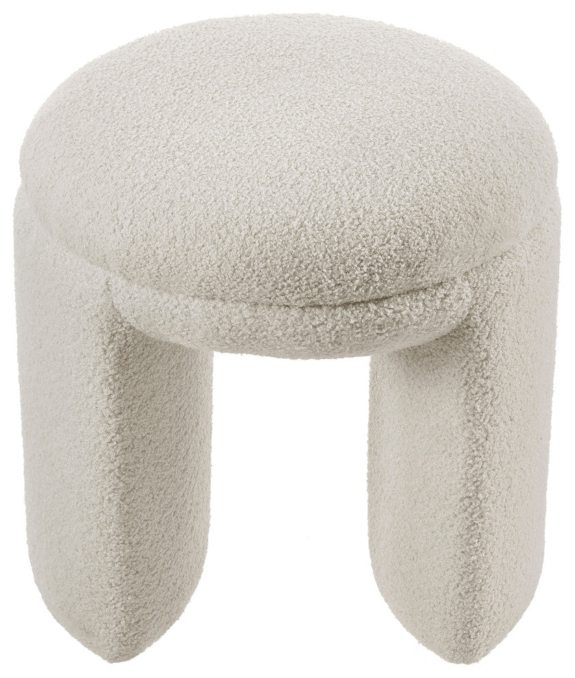 Bowen Faux Shearling Teddy Fabric Ottoman/Stool, Beige