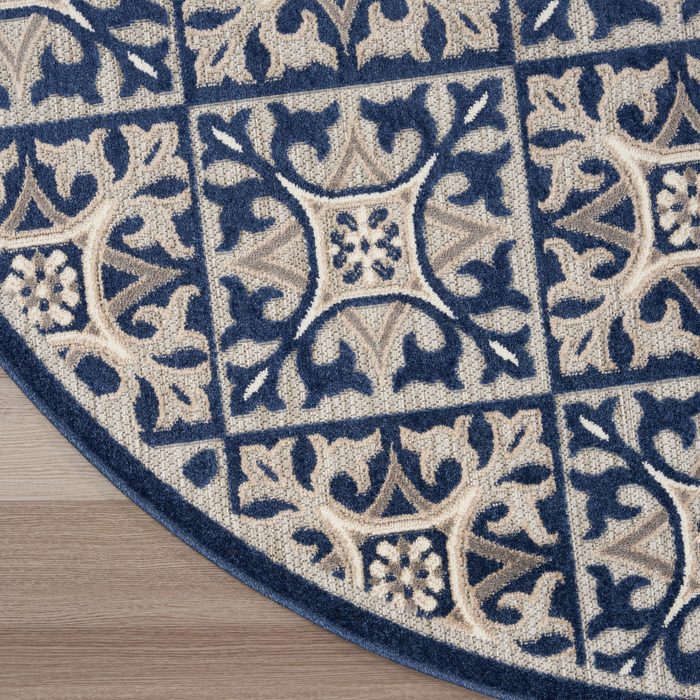 Nourison Aloha 7'10" Round Blue Contemporary Area Rug