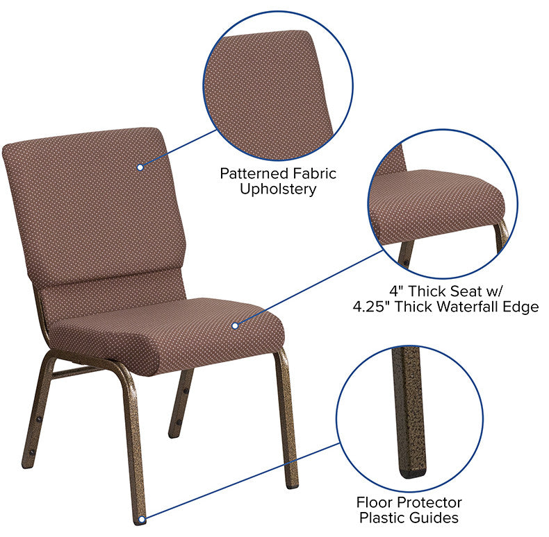 18.5''W Stacking Church Chair in Brown Dot Fabric - Gold Vein Frame