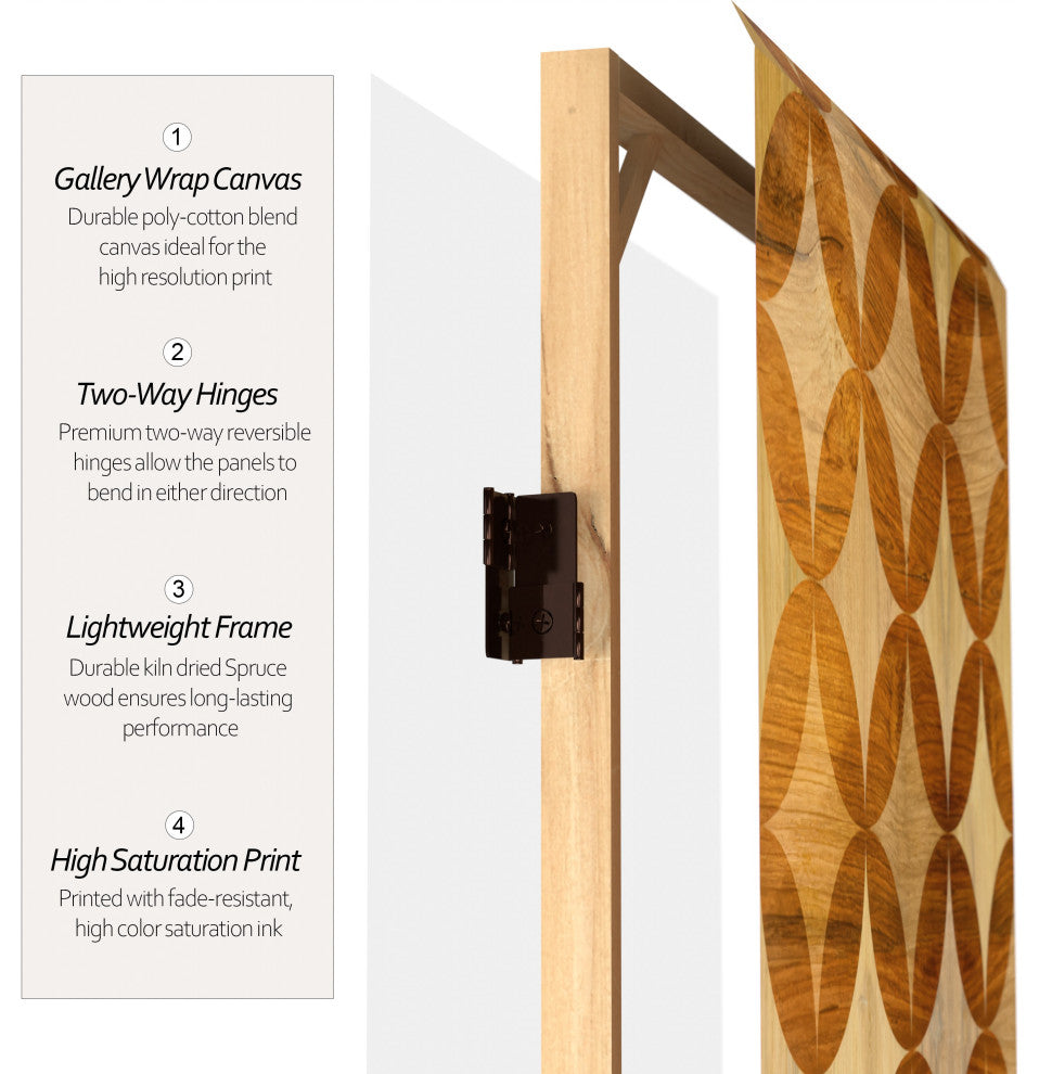 6' Tall Double Sided Japanese Wood Pattern Canvas Room Divider