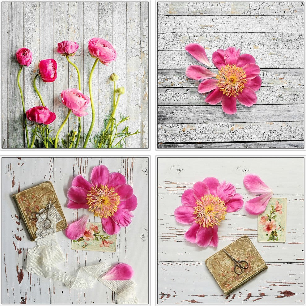 Pink Petals Quadriptych, 32x32