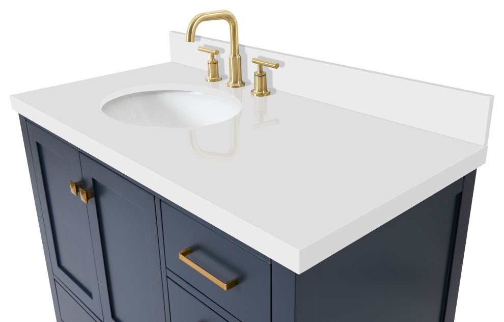 ARIEL Cambridge 43" Left Offset Oval Sink Midnight Blue Vanity Quartz Top