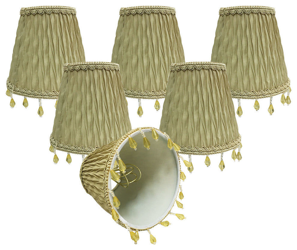 5" Ruche Pleated Empire, Antique Gold, Clip-On Chandelier Shade, 3"x5"x4.5, Set