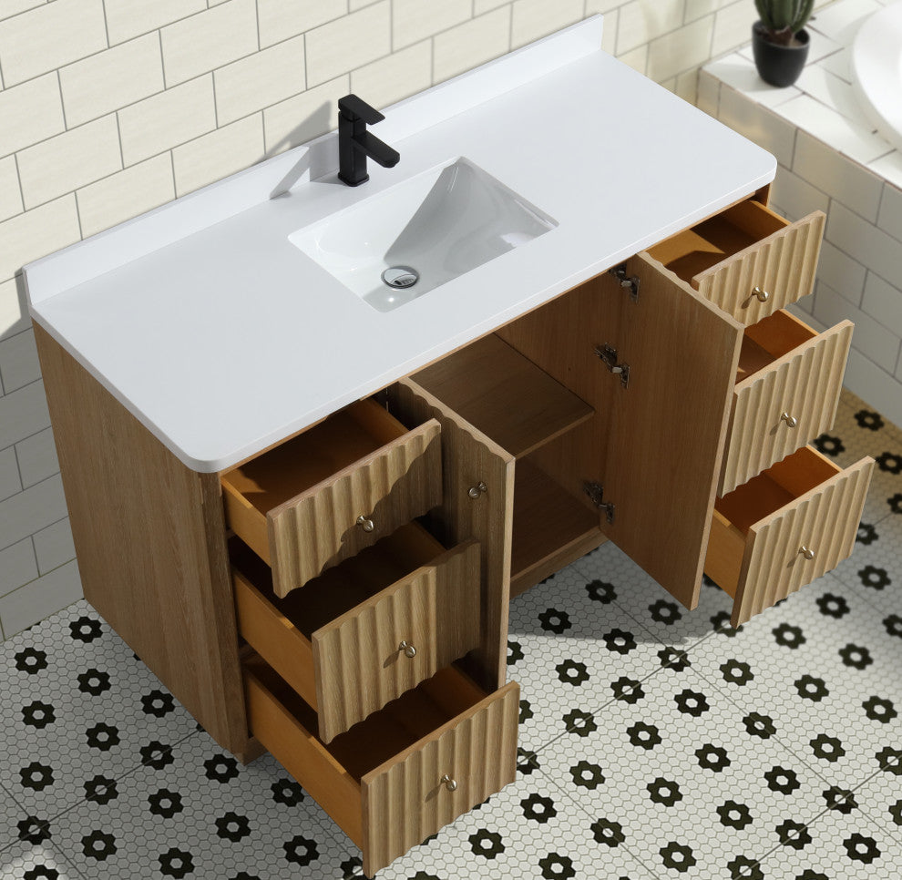La Jolla Bathroom Vanity, Washed Oak, 55", Single Sink, Freestanding