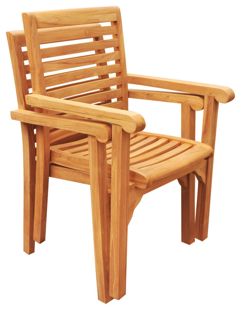 10-Piece Outdoor Teak Dining Set: 72" Round Table, 9 Hari Stacking Arm Chairs