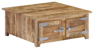 vidaXL Coffee Table End Table Accent Sofa Table with 2 Doors Solid Wood Mango