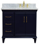 37" Single Vanity, Blue Finish With White Carrara