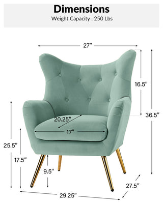 Tufted Accent Chair With Golden Legs, Sage
