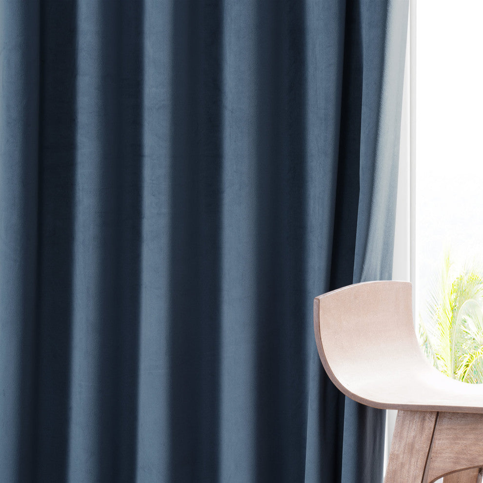 Signature Plush Velvet Blackout Curtain Single Panel, Varsity Blue, 50"w X 108"l