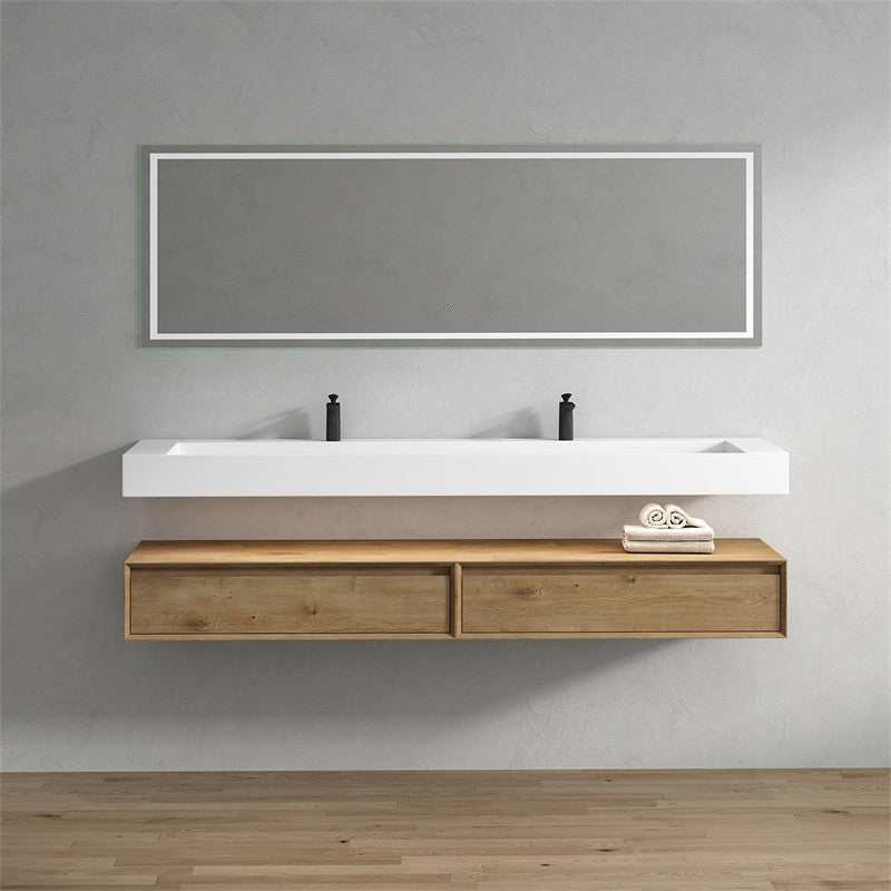 Alysa 84'' Floating Vanity, Acrylic Sink, Double Faucet Hole