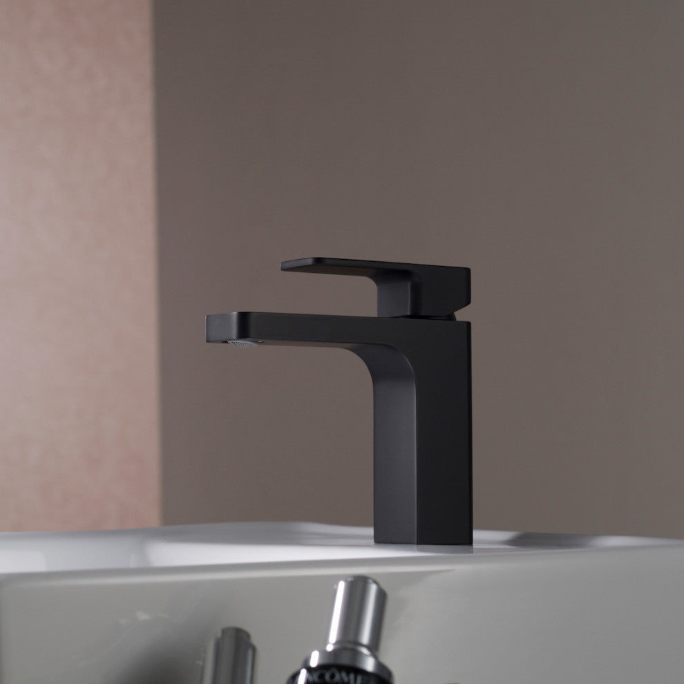 Blossom Brass Square Single Handle Bathroom Vanity Sink Faucet, Matte Black
