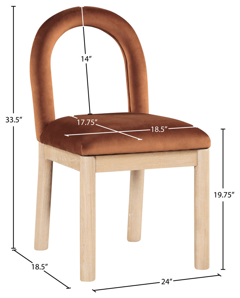 Conrad Upholstered Dining Chair, Cognac, Velvet, Natural Finish