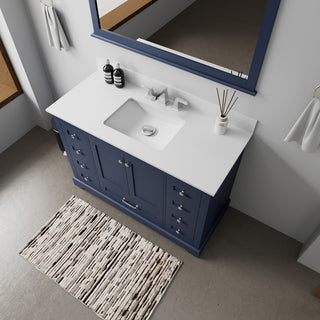 Dukes 48" Navy Blue Single Square Sink Vanity with Quartz Top, With Mirror