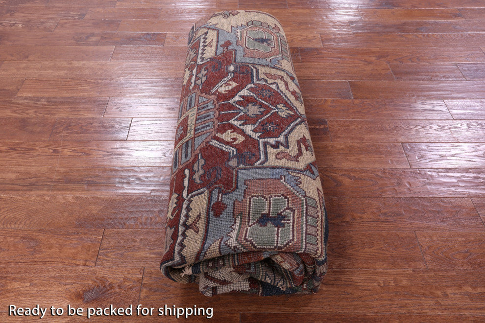 10' Square Heriz Serapi Hand Knotted Wool Rug - Q15995