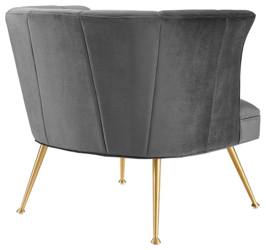 Veronica Channel Tufted Performance Velvet Armchair, Gray
