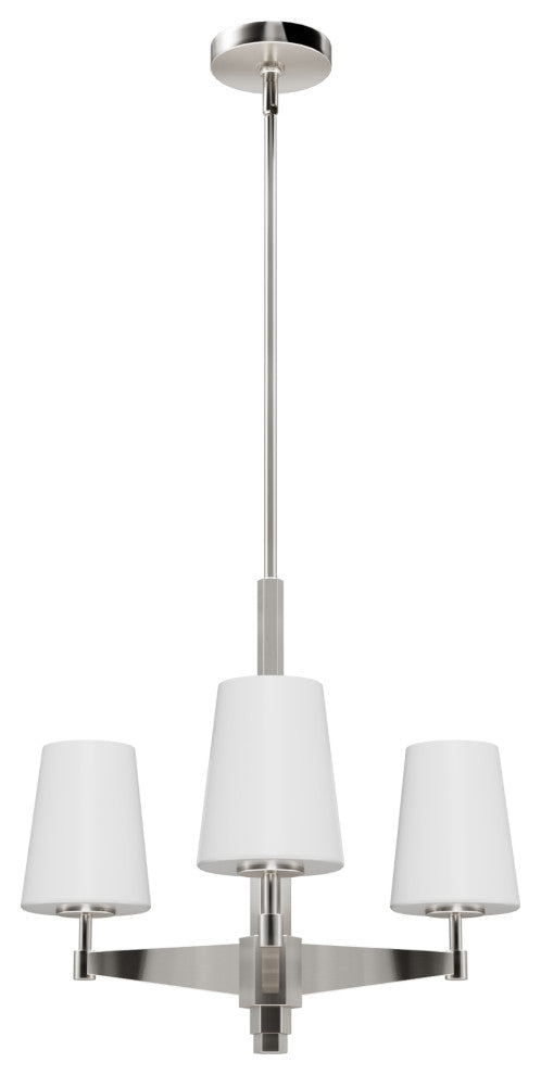 Nolita Brushed Nickel with Cased White Glass Glass 3 Light Chandelier Ceiling
