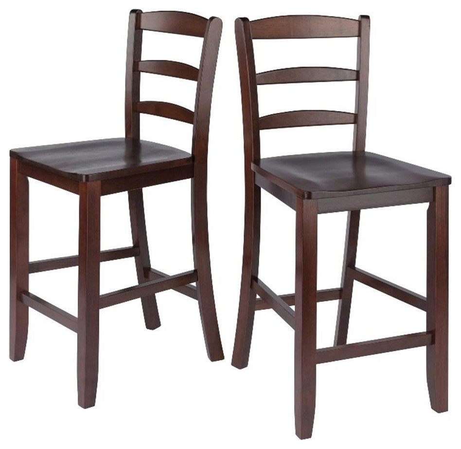 Winsome Benjamin 24" Solid Wood Counter Stool in Antique Walnut (Set of 2)