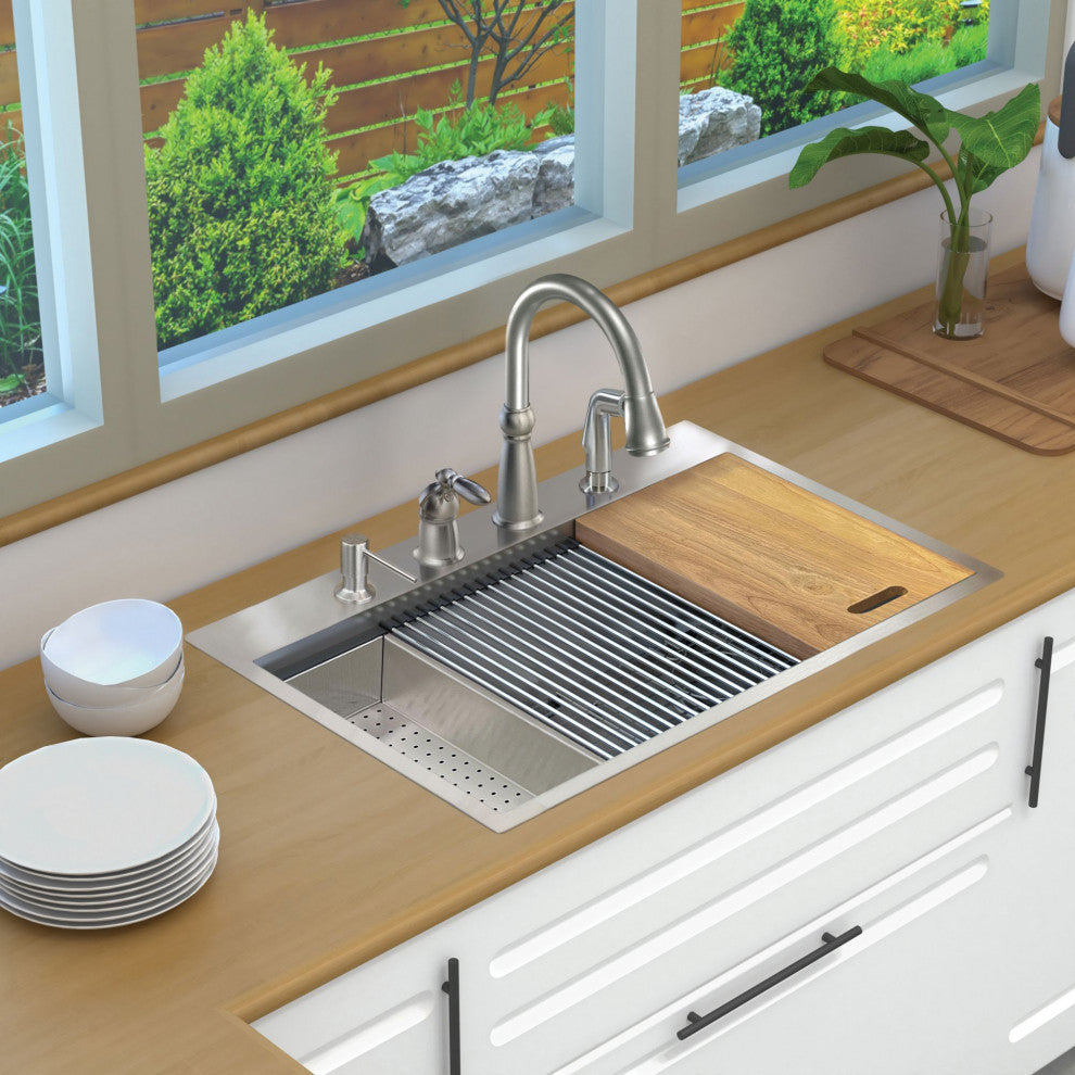 Transolid KWSST332210 Kitchen Workstation, 4 Faucet Holes