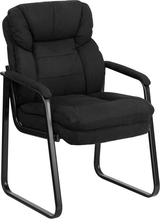 Black Microfiber Executive Side Reception Chair With Sled Base