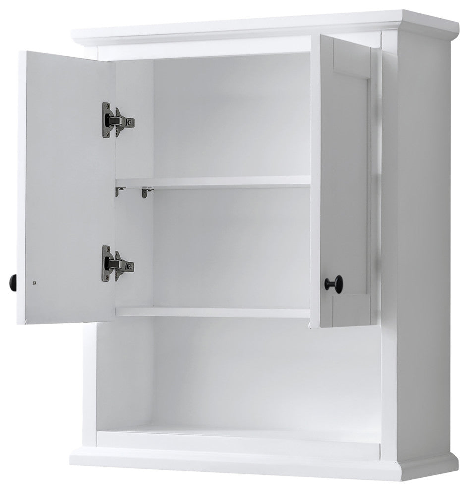 Avery Over-the-Toilet Wall-Mounted Storage Cabinet, White With Black Trim