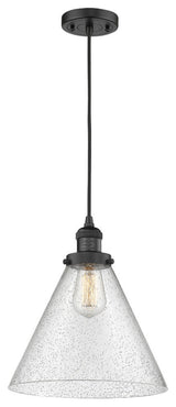 X-Large Cone 1-Light LED Pendant, Matte Black, Glass: Seedy
