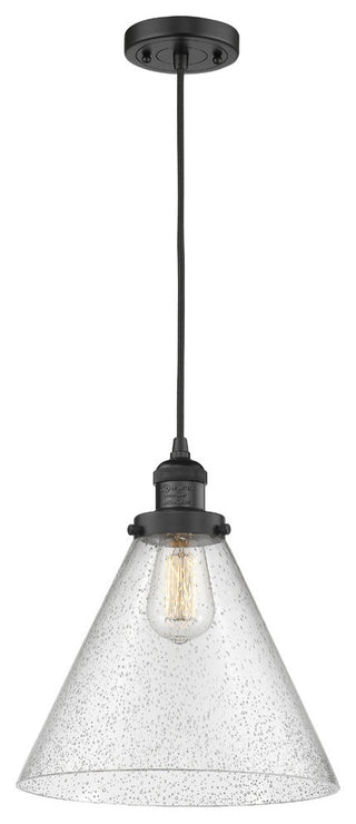 X-Large Cone 1-Light LED Pendant, Matte Black, Glass: Seedy