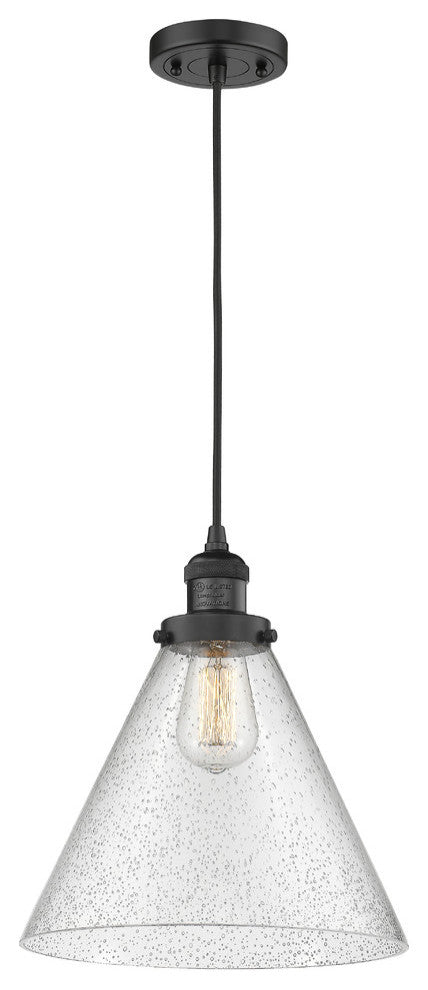 X-Large Cone 1-Light LED Pendant, Matte Black, Glass: Seedy