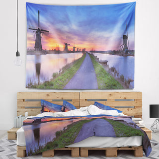 Windmills Morning Panorama Abstract Wall Tapestry, 92"x78"