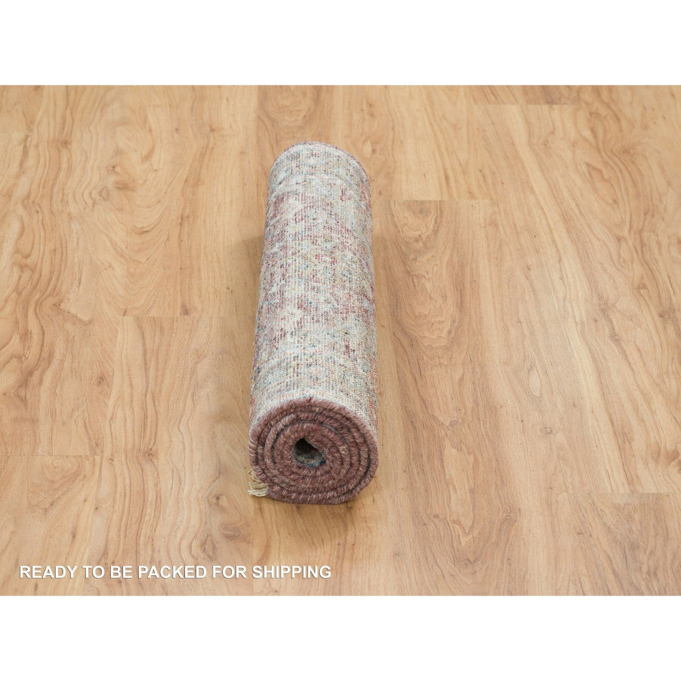 Light Burgundy Organic Wool Hand Knotted Runner Soft Pile Oriental Rug 2'7"x6'