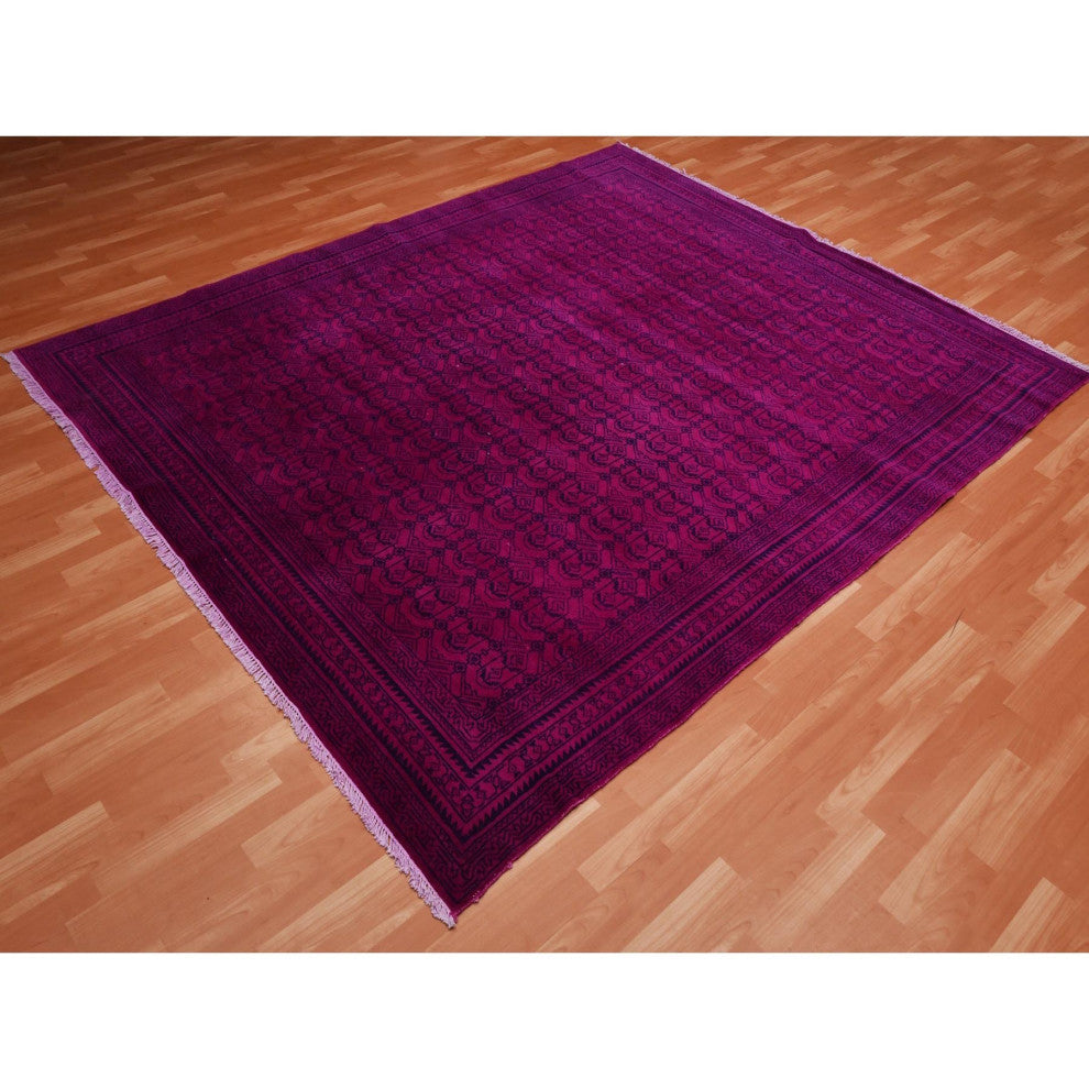 Overdyed Pink, 100% Cotton Hand Knotted Agra Design Rug, 8'0"x9'7"