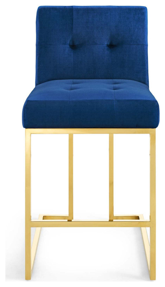 Privy Gold Stainless Steel Performance Velvet Counter Stool Gold Navy