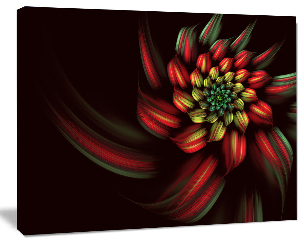 Red Abstract Fractal Flower Spiral, Floral Canvas Art Print, 20"x12"