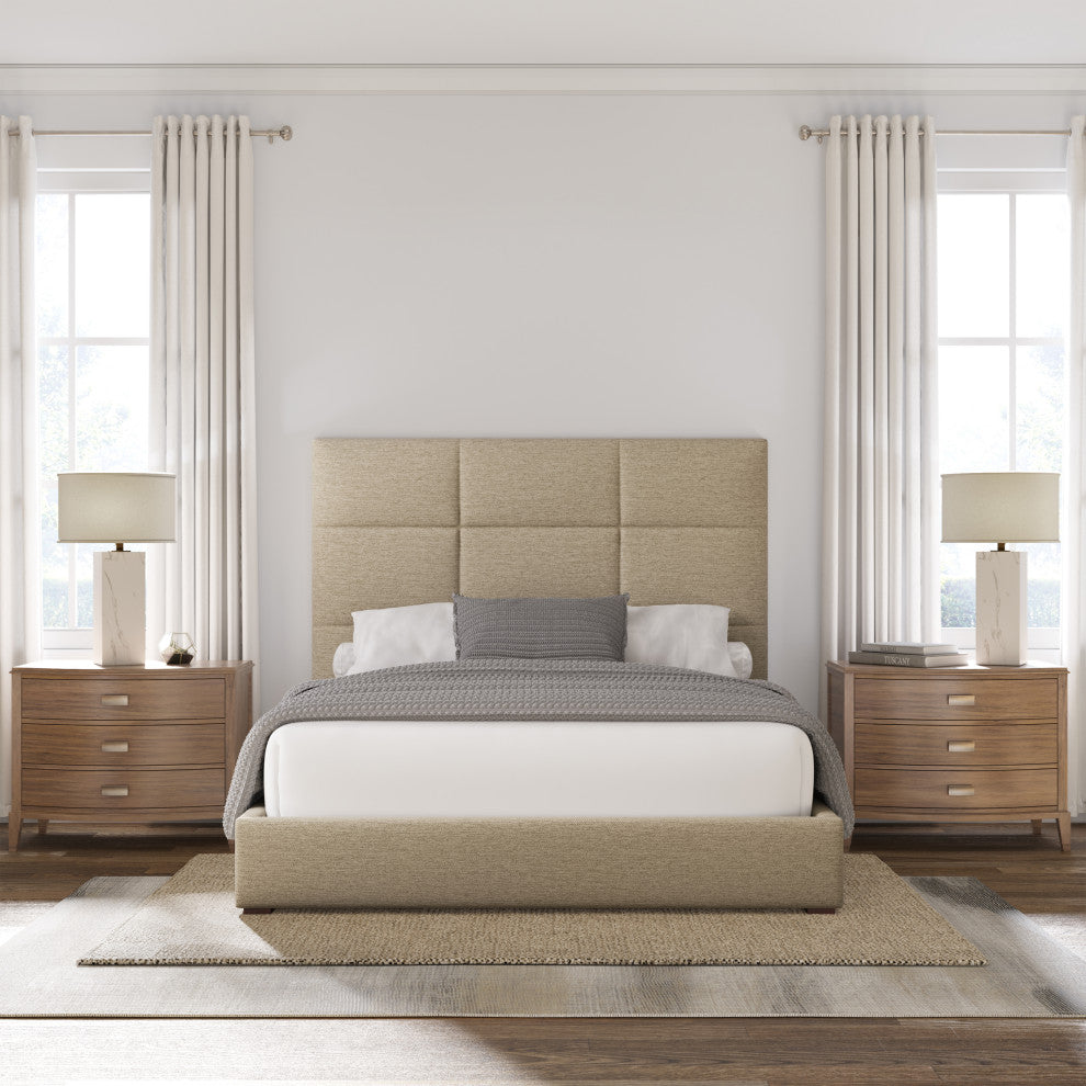 Nativa Interiors Moyra Square Tufted Bed, Flax, King, Headboard: Medium