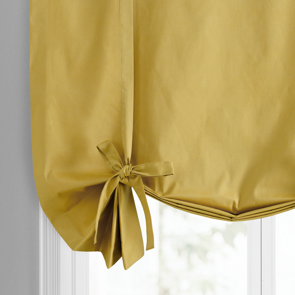 Solid Cotton Tie-Up Window Shade Single Panel, Light Ochre, 46wx63h
