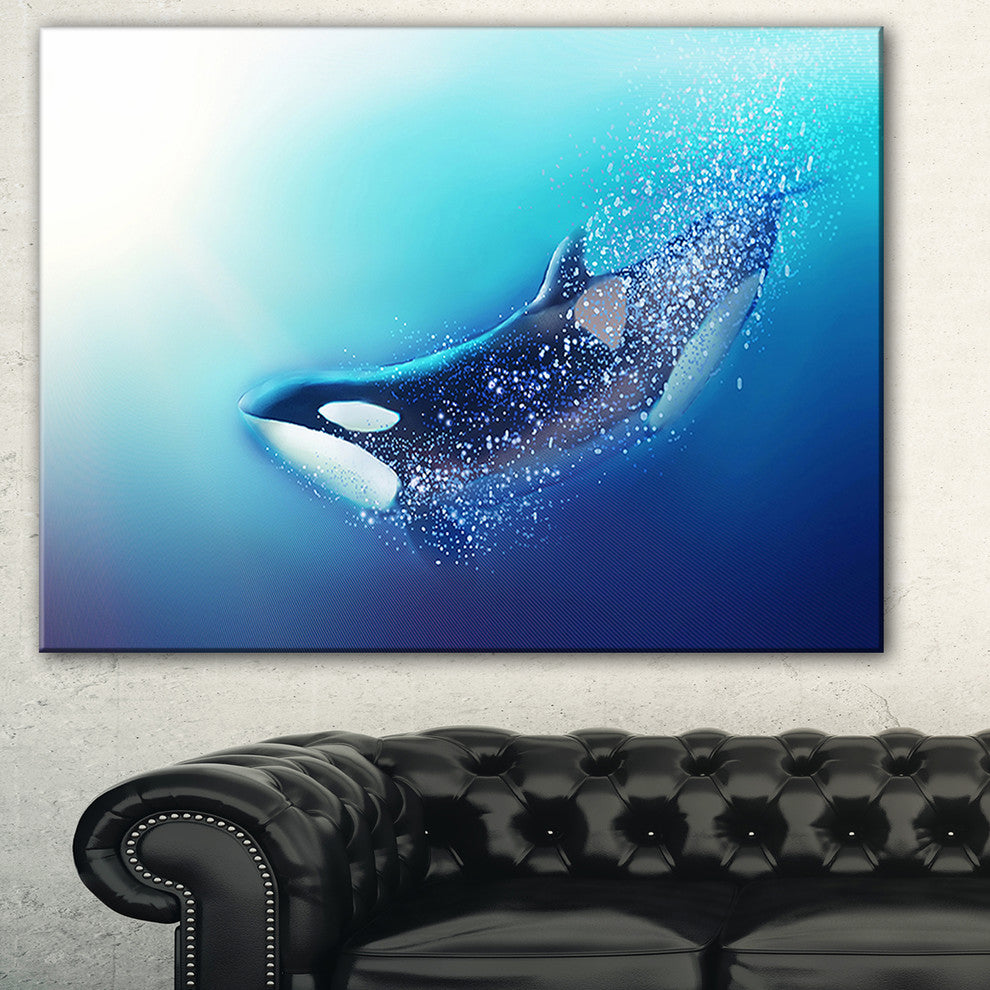 "Killer Whale and Sea" Animal Digital Art Canvas Print, 40"x30"