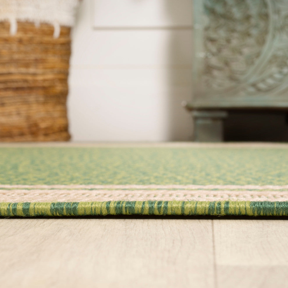 James Modern Border Stripe Indoor/Outdoor Area Rug, Green/Cream, 5x8