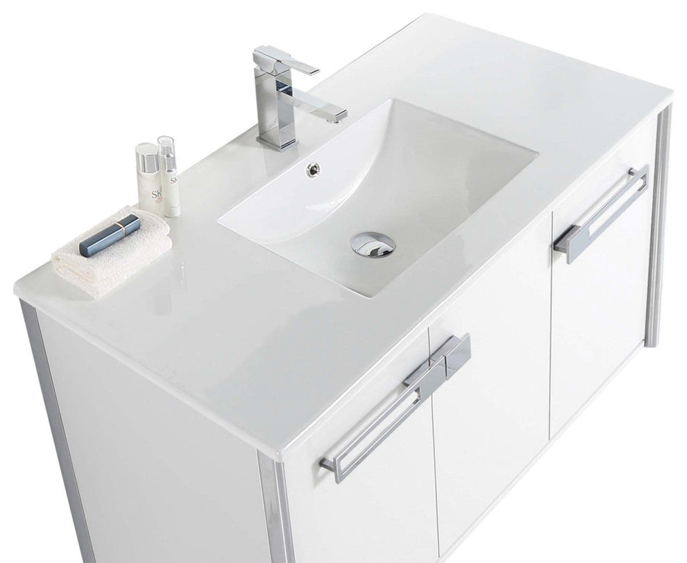 Oakville Wall Mount Bathroom Vanity, White Matte, 42", Chrome Hardware