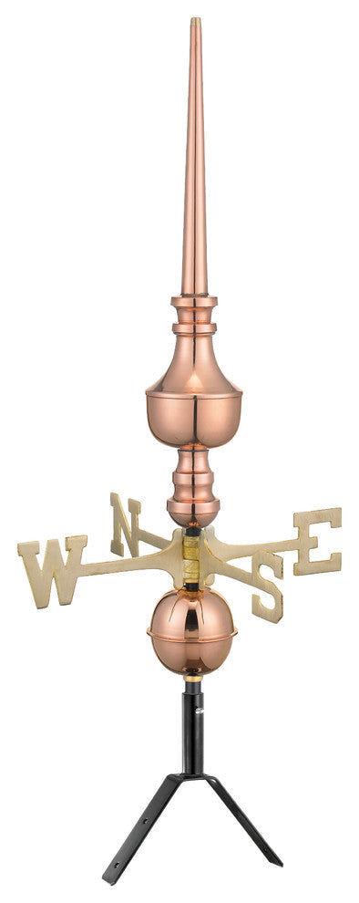 31" Victoria Pure Copper Rooftop Finial With Directionals and Steel Roof Mount