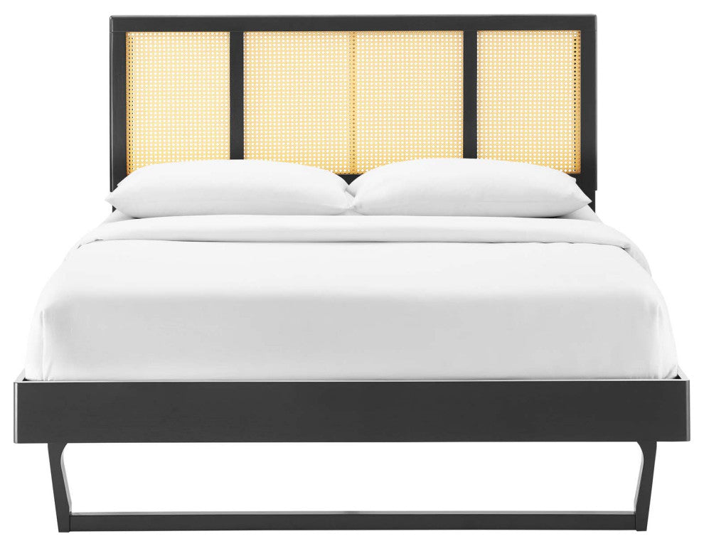 Platform Bed Frame, King Size, Wood, Black, Modern Mid-Century, Bedroom Master