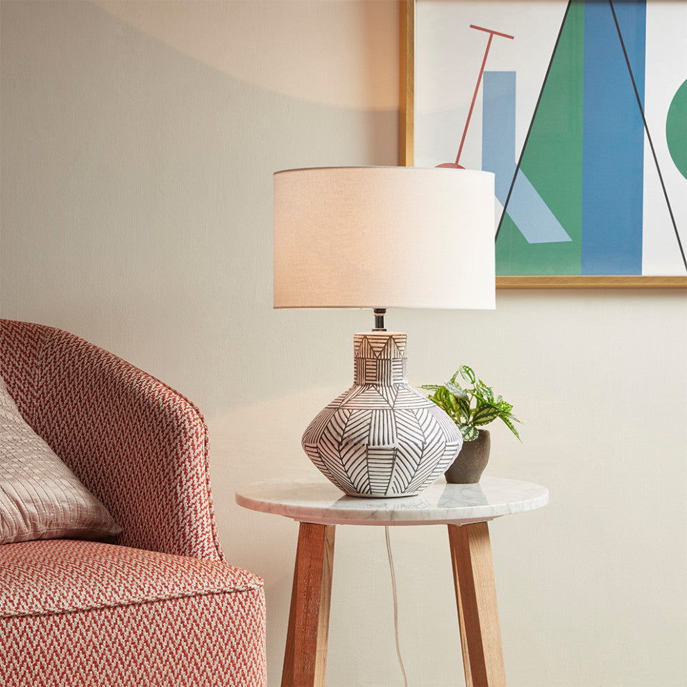INK+IVY Agape Boho Ceramic Table Lamp, Black and White
