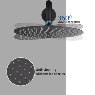 CASAINC 10" Round Wall Mounted Shower System Set Handheld Spray & Bathtub Spout, Matte Black